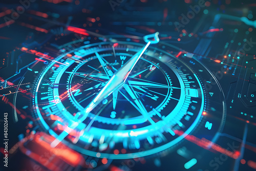 Wallpaper Mural vibrant blue compass needle pointing towards digital transformation symbol in futuristic 3d rendering. generative ai Torontodigital.ca