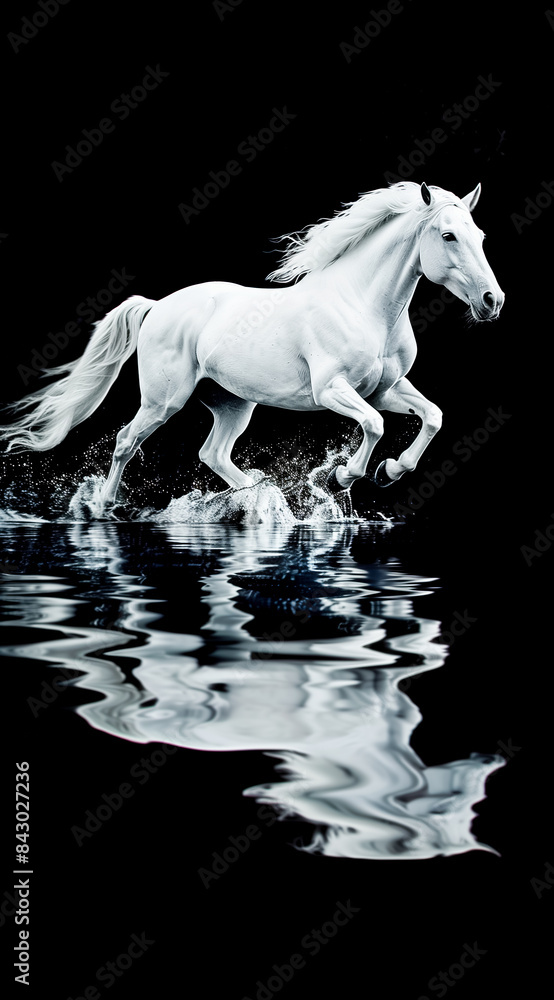 Fototapeta premium Gray arabian horse cutout on black background