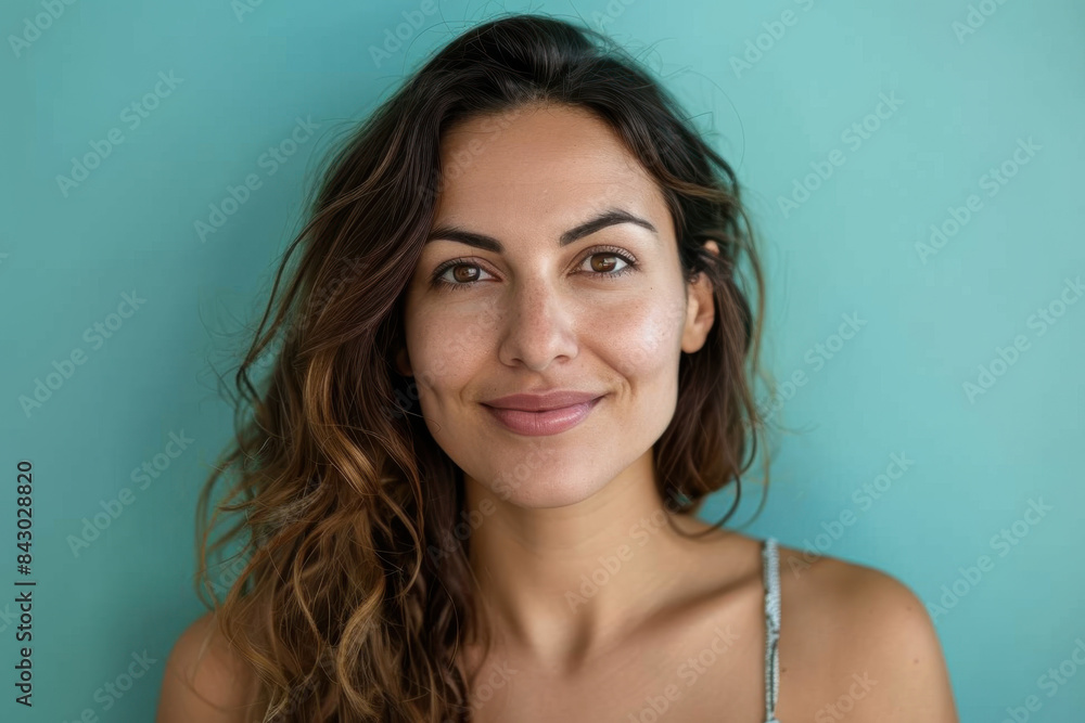 A close up portrait of a young woman with a subtle smile A close up portrait of a young woman with a subtle smile