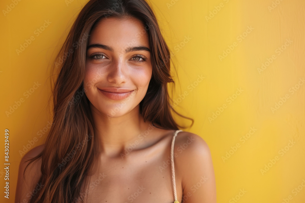 A close up portrait of a young woman with a subtle smile A close up portrait of a young woman with a subtle smile
