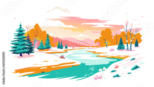 Serene Autumn Landscape with Vibrant Sunset and River