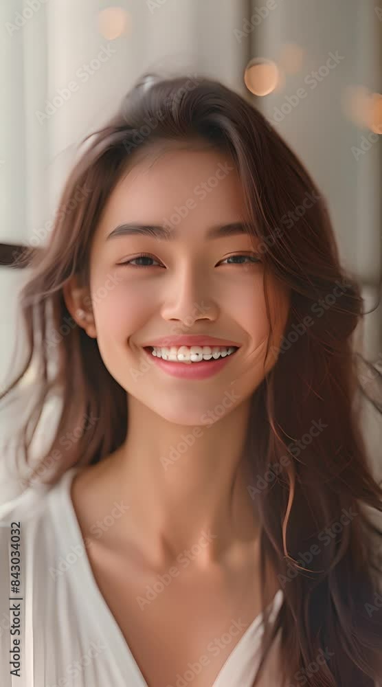 Orthodontic treatment on the teeth of a youthful, smiling Asian woman. Orthodontic treatment on the teeth of a youthful, smiling Asian woman.