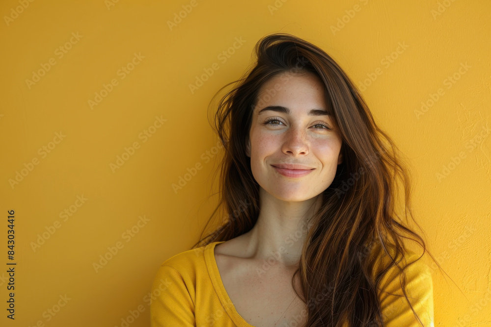 A close up portrait of a young woman with a subtle smile A close up portrait of a young woman with a subtle smile