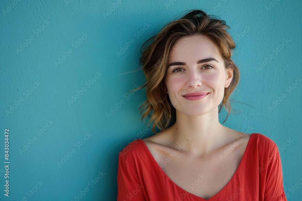 A close up portrait of a young woman with a subtle smile A close up portrait of a young woman with a subtle smile