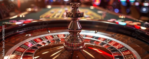 Roulette wheel in casino, concept of gambling banner. Generative AI.