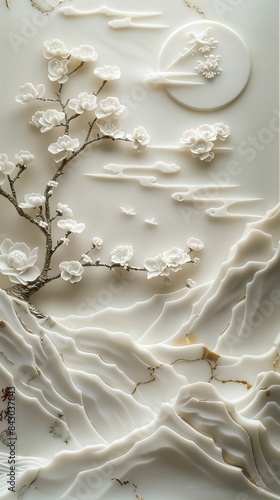 3d Chinese landscape Wallpaper Background golden art for digital printing wallpaper, mural, custom design wallpaper. AI generated illustration