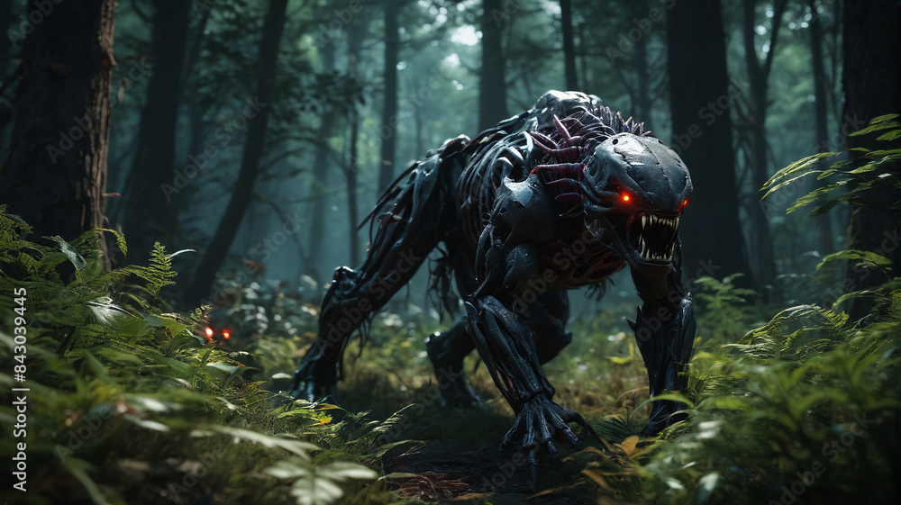Deep within the dark forest, the bloodthirsty flora pulses with a malevolent glow, luring creatures into their deadly grasp, Generative AI Deep within the dark forest, the bloodthirsty flora pulses with a malevolent glow, luring creatures into their deadly grasp, Generative AI