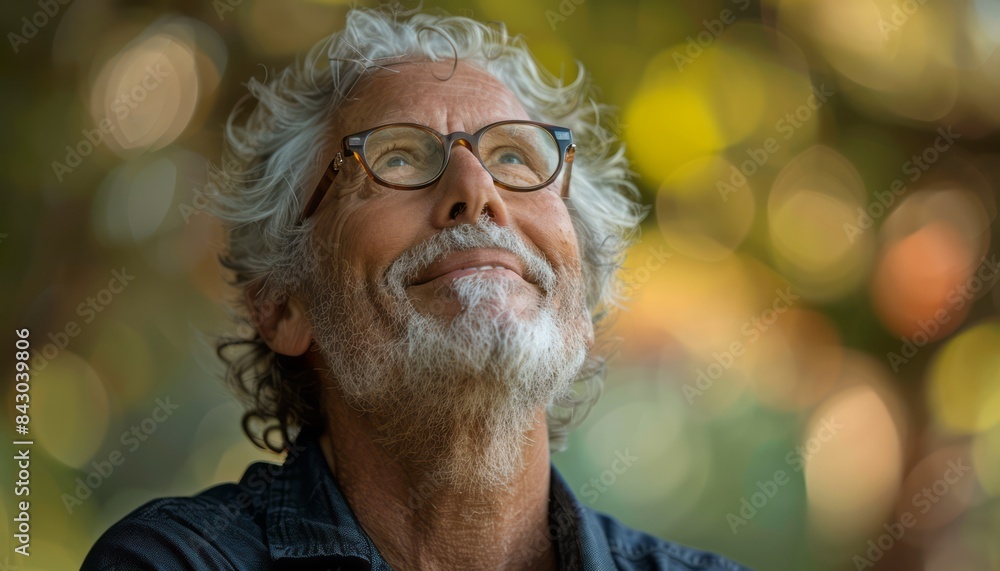 Smiling Senior Man Looking Upwards on a Sunny Day Smiling Senior Man Looking Upwards on a Sunny Day