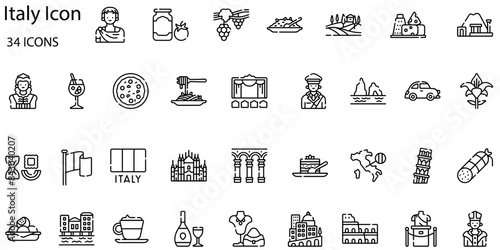 Set of Italy icons. Line art style icons bundle. vector illustration
