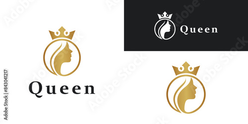 Princess beauty queen logo design inspiration for women in line art style. Premium Vector