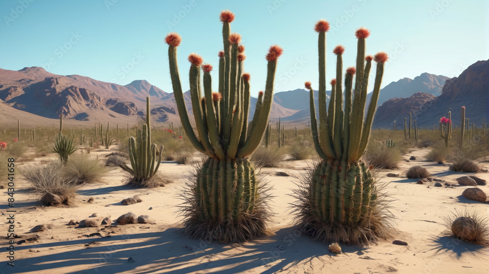 In the desolate desert, the predatory cacti hide their deadly spikes, waiting to strike and drain the life from unsuspecting travelers, Generative AI In the desolate desert, the predatory cacti hide their deadly spikes, waiting to strike and drain the life from unsuspecting travelers, Generative AI