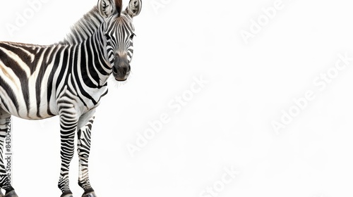  A tight shot of a zebra against a white backdrop Include a black-and-white overlay of its head and neck beneath, present a monochrome zeb photo