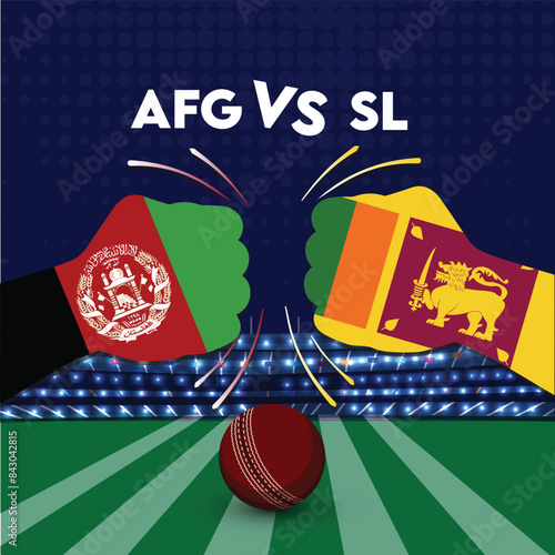 Afghanistan vs Sri Lanka Match , Sri Lanka vs Afghanistan cricket match ,Cricket match concept with creative illustration of participants clashing style hands on stadium
