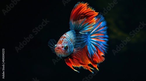 Striking macro of iridescent Betta imbellis against a tenebrous backdrop.