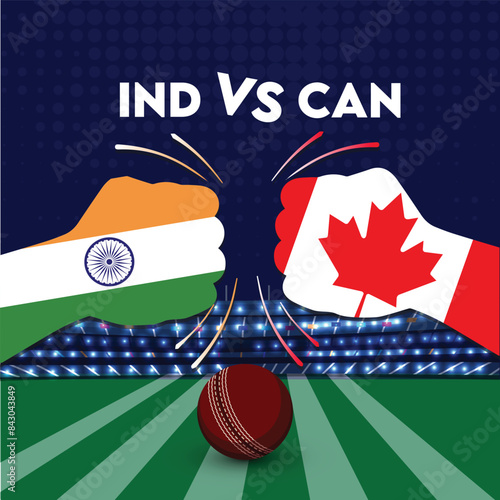 India vs Canada Match , Canada vs India cricket match ,Cricket match concept with creative illustration of participants clashing style hands on stadium