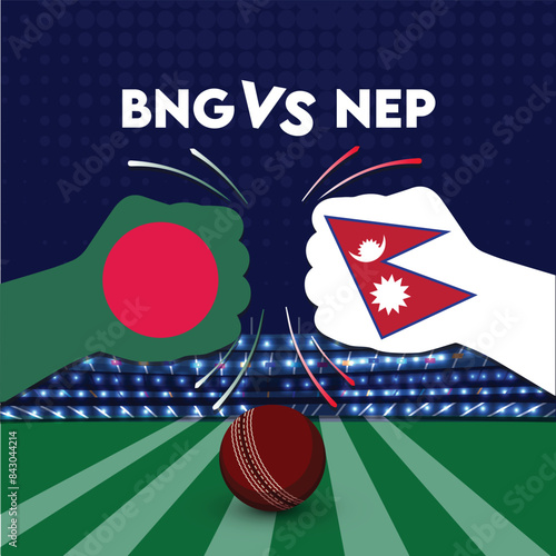 Bangladesh vs Nepal Match , Nepal vs Bangladesh cricket match ,Cricket match concept with creative illustration of participants clashing style hands on stadium