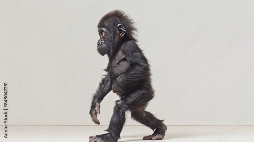 A monkey stands on all fours, with one hind foot and one front paw touching the ground each A monkey stands on all fours, with one hind foot and one front paw touching the ground each