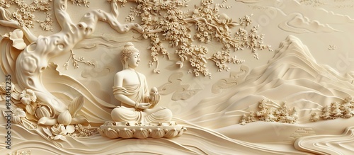 3d Hindu ancient religious buddha Wallpaper Background golden art for digital printing wallpaper, mural, custom design wallpaper. AI generated illustration