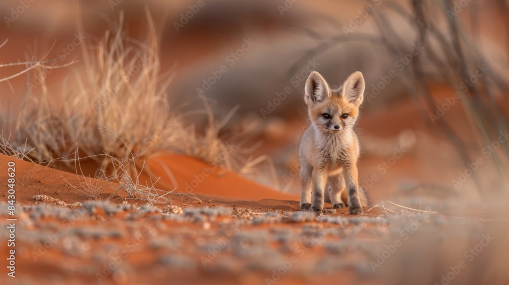 A small fox atop a dry grass-covered field, surrounded by two more fields similarly adorned with dry grass A small fox atop a dry grass-covered field, surrounded by two more fields similarly adorned with dry grass