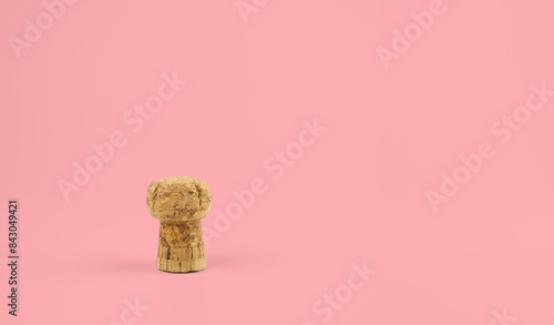 Announcement layout for newborn gender party with a champagne cork  on  pink Background photo