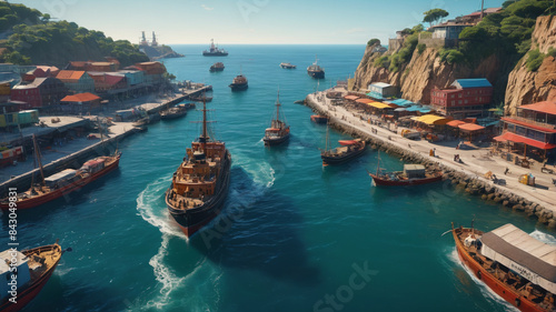 The bustling port is alive with the stories of sailors, each tale filled with danger, adventure, and far-off lands, Generative AI