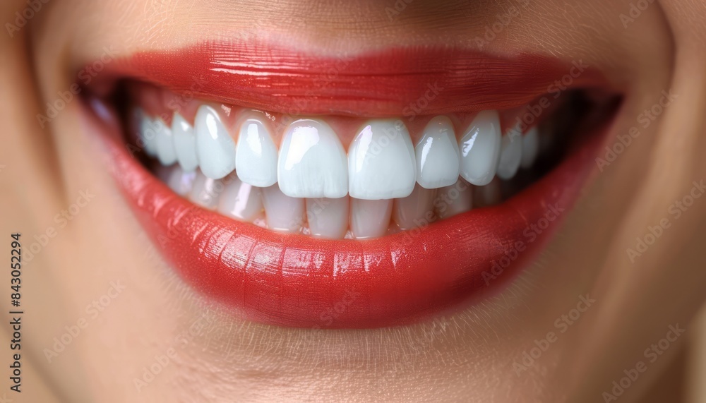 Close Up of White Teeth With Red Lipstick Close Up of White Teeth With Red Lipstick