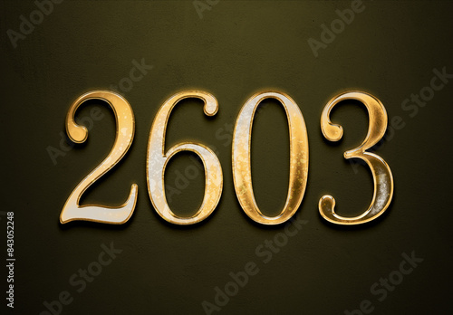 Old gold effect of 2603 number with 3D glossy style Mockup.