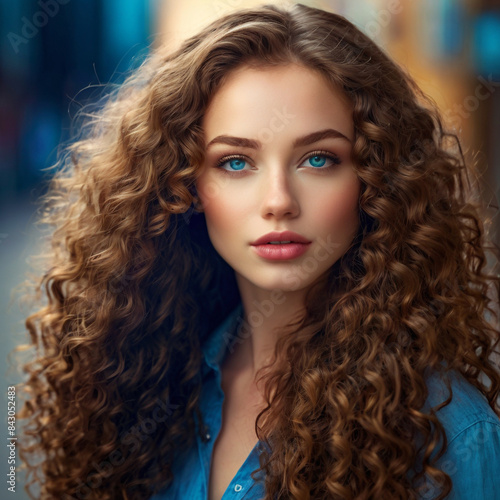 portrait of long curly hair girl with blue eyes  © Shavinda