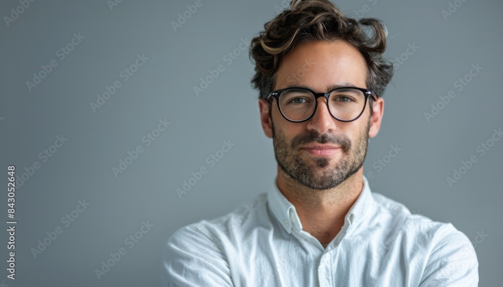 Portrait of a Man Wearing Glasses and a White Shirt Portrait of a Man Wearing Glasses and a White Shirt