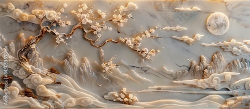 3d Chinese landscape Wallpaper Background golden art for digital printing wallpaper, mural, custom design wallpaper. AI generated illustration