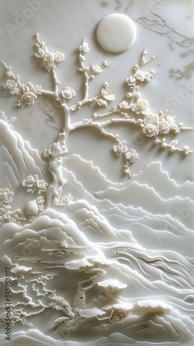 3d Chinese landscape Wallpaper Background golden art for digital printing wallpaper, mural, custom design wallpaper. AI generated illustration