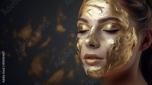 Beautiful Caucasia Woman With a Facial Mask on Her Face with Copy Space. Beautiful Woman With a Facial Beauty Mask. Spa Procedure. Banner with copy space for text.