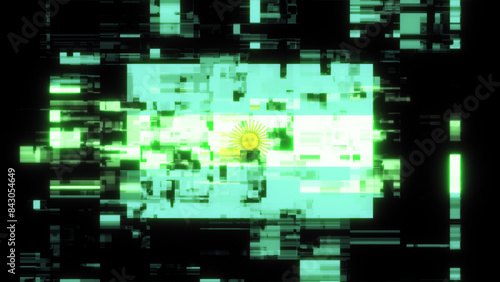 3D rendering flag Argentina with screen effects of technological glitches