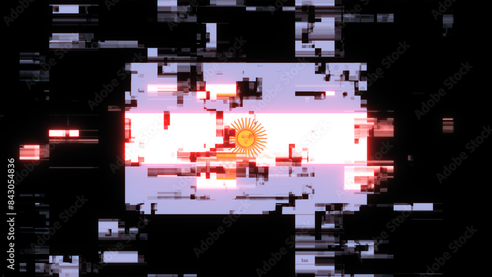 Naklejka premium 3D rendering flag Argentina with screen effects of technological glitches