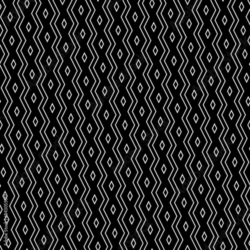 Zigzag lines, rhombuses background. Jagged stripes, diamonds ornament. Linear backdrop. Ethnic motif. Geometrical digital paper. Embroidery textile print, web design. Seamless pattern.