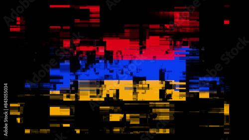 3D rendering flag Armenia with screen effects of technological glitches