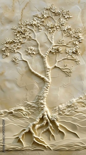 Beautiful Chinese landscape 3d relief wallpaper. Mural wallpaper. Wall art. AI generated illustration.