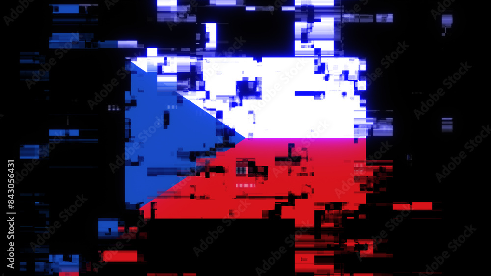 Naklejka premium 3D rendering flag Czech with screen effects of technological glitches