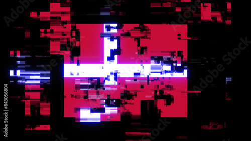 3D rendering flag Denmark with screen effects of technological glitches