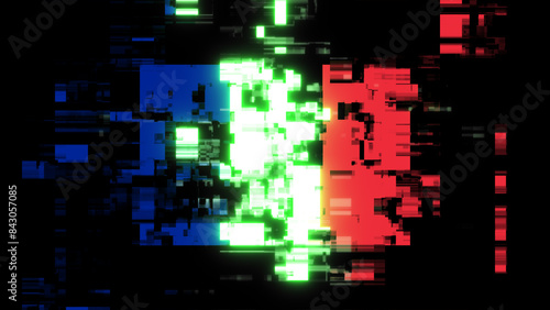 3D rendering flag France with screen effects of technological glitches