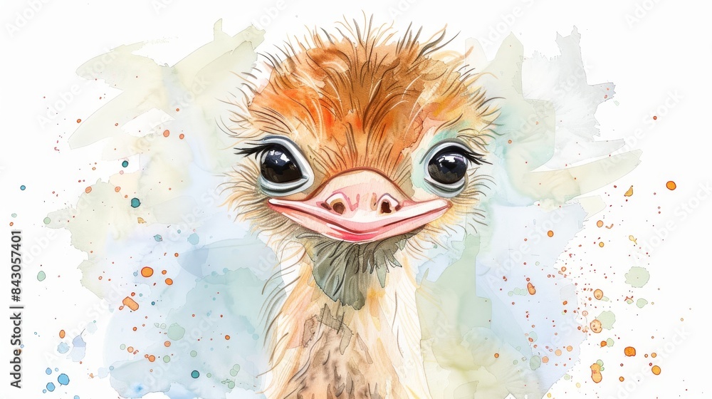 Obraz premium A cute ostrich watercolor painting.