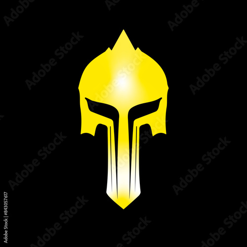 Striking Yellow Spartan Helmet on Bold Black Background - Warrior Symbol