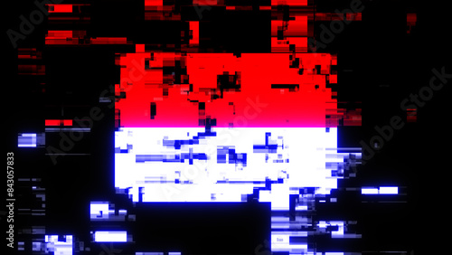 3D rendering flag Indonesia with screen effects of technological glitches