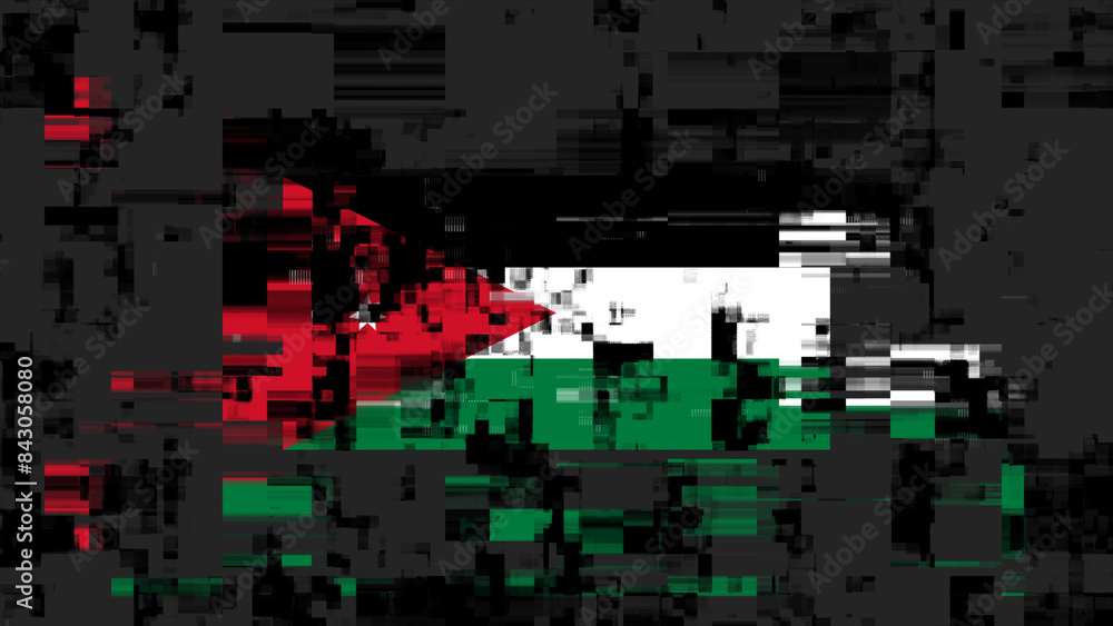 3D rendering flag Jordan with screen effects of technological glitches 3D rendering flag Jordan with screen effects of technological glitches
