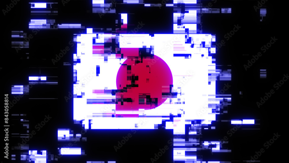 3D rendering flag Japan with screen effects of technological glitches 3D rendering flag Japan with screen effects of technological glitches