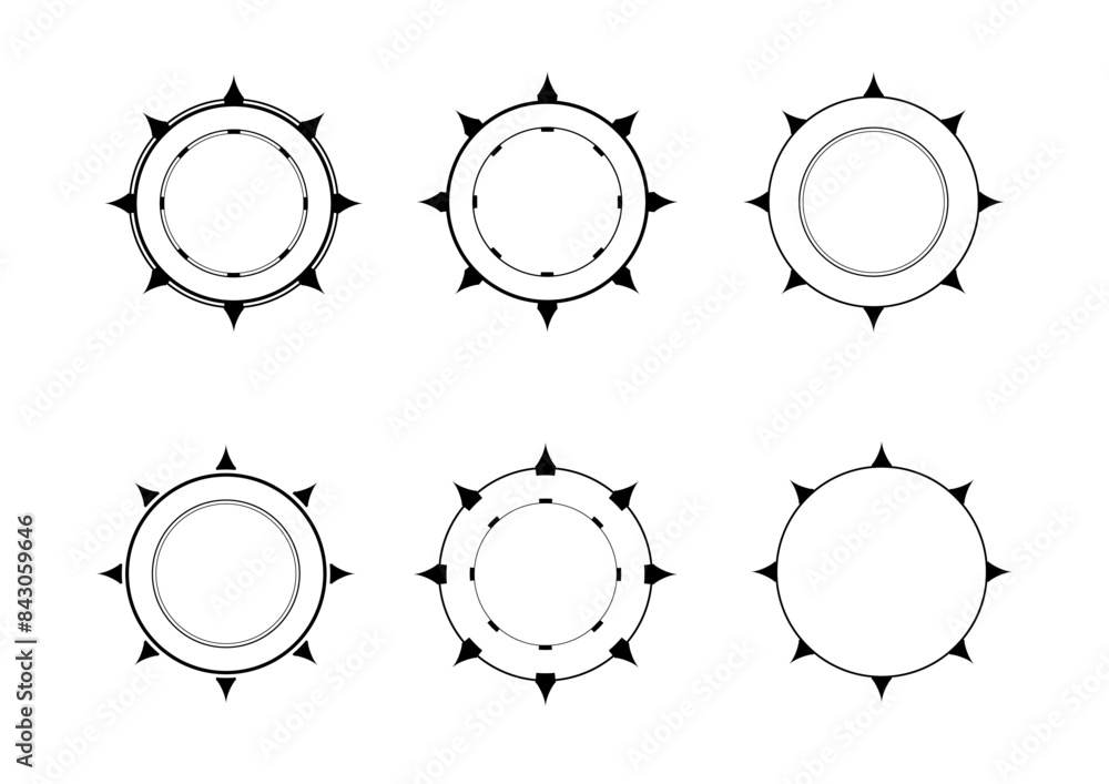 Collection of Hexa-Spiked Circular Bold Emblems for Modern Brands, Unique Circular Logo Set Collection of Hexa-Spiked Circular Bold Emblems for Modern Brands, Unique Circular Logo Set