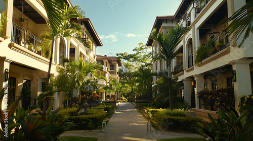 A stylish condo resort with elegant architecture and resort-style amenities, captured in HD quality