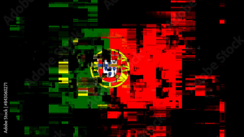 3D rendering flag Portugal with screen effects of technological glitches