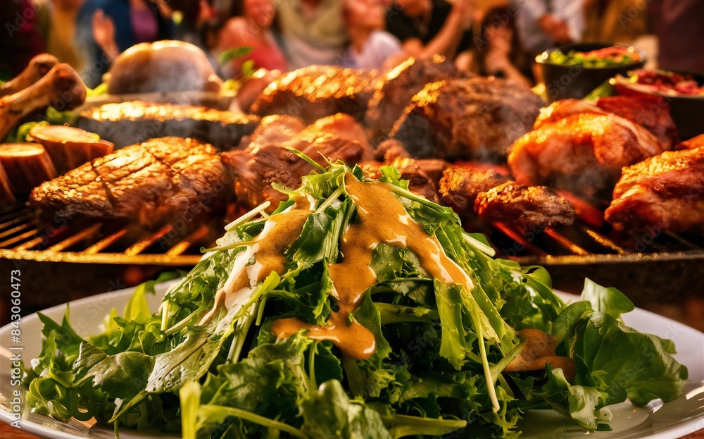 family dine outdoors with bbq food. ai generated family dine outdoors with bbq food. ai generated