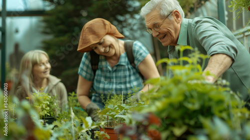 Wallpaper Mural Elderly couple gardeners working in the garden greenhouse with their family Torontodigital.ca